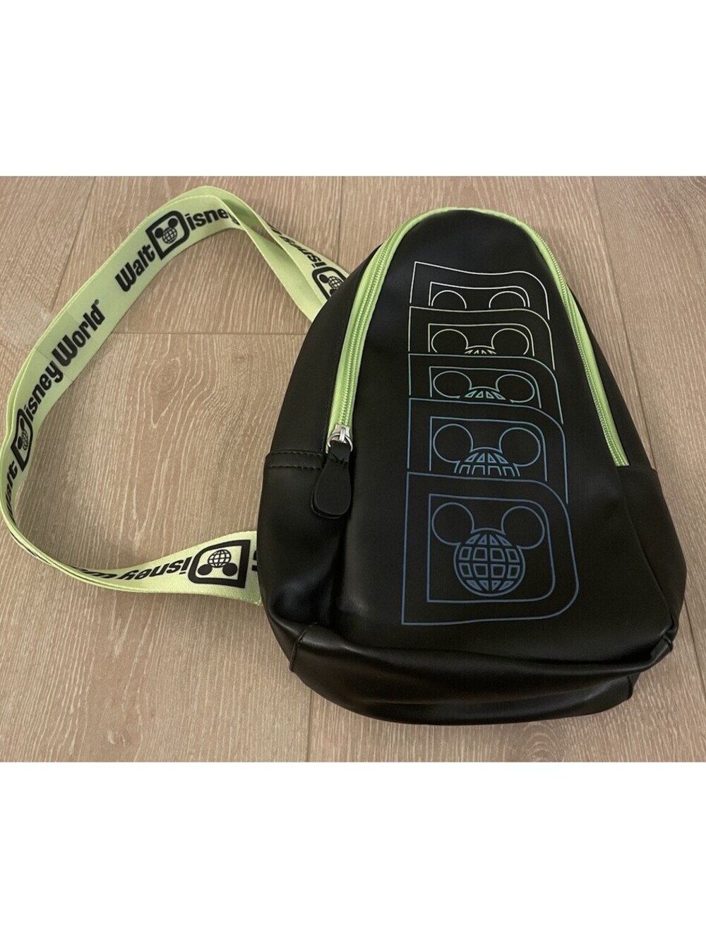 Black Faux Leather Walt Disney World Sling Backpack Crossbody NWT
